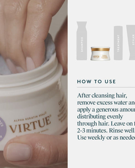 Virtue ColorKick Illuminating Mask protects and maintains hair color between services by providing intense hydration, reflective luminosity, and color vibrancy, as well as solar and heat protection to keep shades from dulling and drying out.