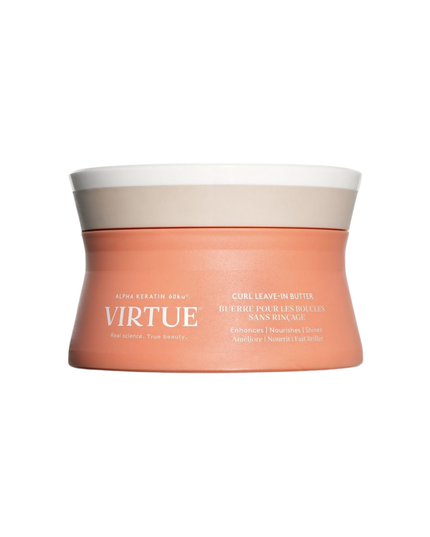 Virtue® Curl Leave-In Butter is a leave-in cream rich in reparative proteins and emollients to infuse hair with hydration, help neutralize frizz, and guard against heat and humidity. Simultaneously, Alpha Keratin 60ku® helps to repair cracks and splits, leaving curls stronger, softer, and full of shine.