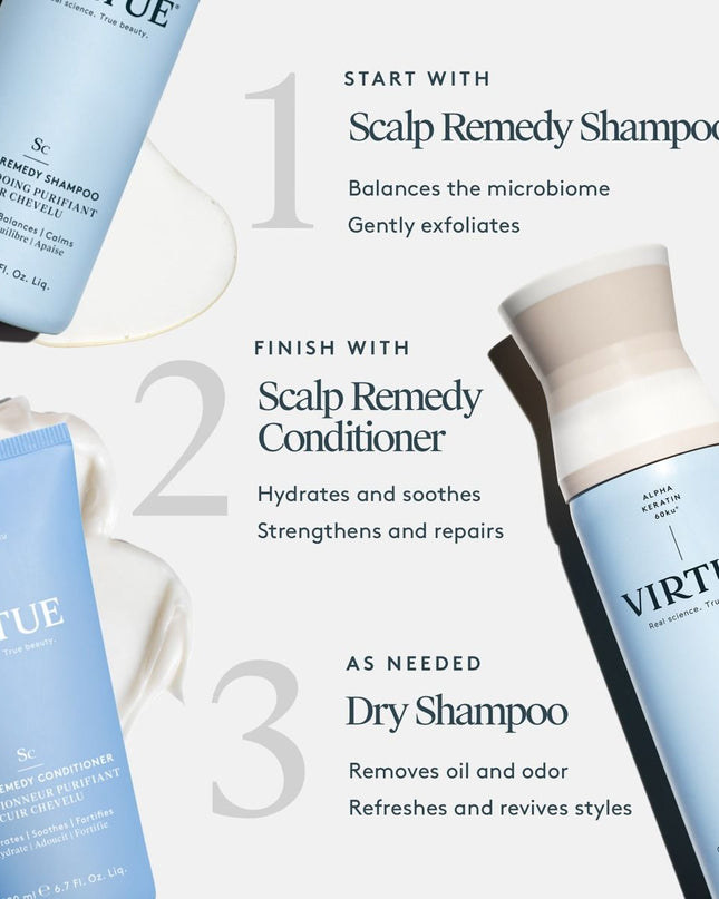 Virtue® Dry Shampoo is an invisible, dry-mist aerosol that soaks up excess oils while infusing hair with health-boosting Alpha Keratin 60ku® protein, leaving hair and scalp refreshed and clean to the touch.