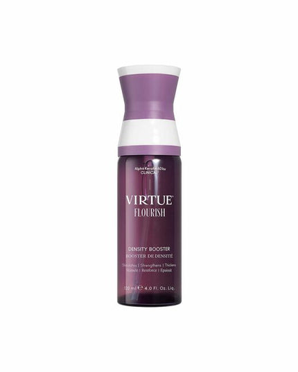 Virtue® Flourish® Density Booster is a potent, botanical-based nutrient infusion for the scalp that targets follicles and protects fine, fragile hairs so they thicken and thrive. Use once daily.