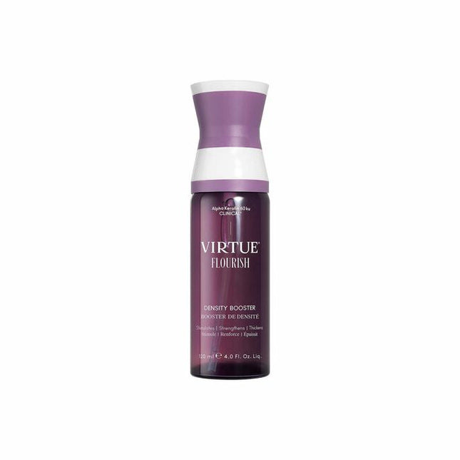 Virtue® Flourish® Density Booster is a potent, botanical-based nutrient infusion for the scalp that targets follicles and protects fine, fragile hairs so they thicken and thrive. Use once daily.