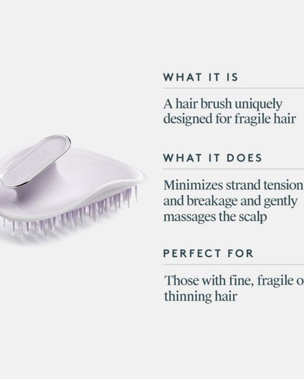 Uniquely designed for fragile hair, the revolutionary Manta brush bends and molds to the shape of your hand and scalp, creating less tension on each strand. Its flexible bristles gently massage the scalp and glide seamlessly through the hair, minimizing breakage and restoring a youthful, silky shine.