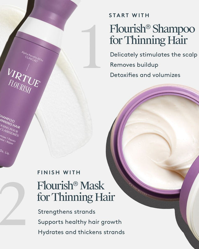 The Flourish® Mask for Thinning Hair is a whipped and creamy yet weightless treatment formulated for a range of thinning textures. It strengthens strands and supports healthy hair growth––all while intensely hydrating to leave hair stronger, shinier, and silky-soft to help prevent breakage.