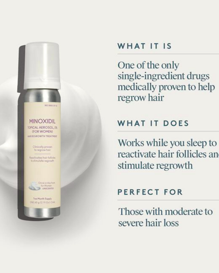 Used by millions, Minoxidil is the only FDA-approved, single-ingredient drug to help regrow hair in women. It works while you sleep, to reactivate the hair follicles and stimulate regrowth.