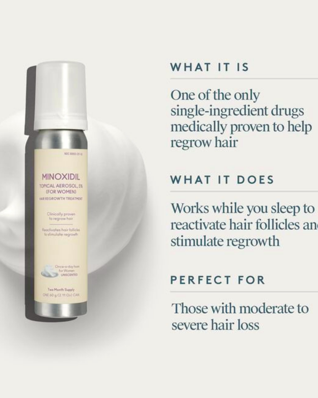 Used by millions, Minoxidil is the only FDA-approved, single-ingredient drug to help regrow hair in women. It works while you sleep, to reactivate the hair follicles and stimulate regrowth.
