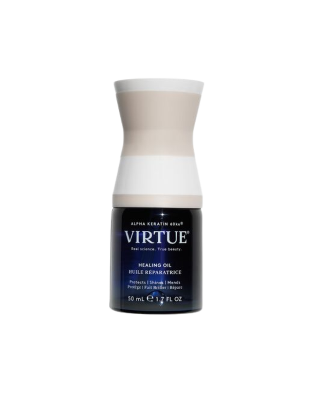 Virtue® Healing Oil is a unique blend of pure, hydrating super oils and Virtue’s hair-healing Alpha Keratin 60ku® in one bottle. This lightweight serum instantly delivers the shine, softness, and moisturization expected from a hair oil with the damage repair, strengthening, and environmental protection that only our protein can provide.