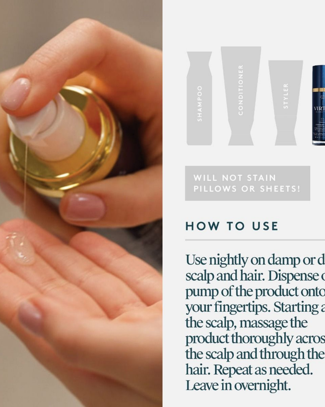  Virtue® Overnight Scalp &amp; Hair Elixir is a transformative nightly leave-in serum that restores and revitalizes the scalp barrier and hair health while you sleep, because true luminosity starts at the roots. 