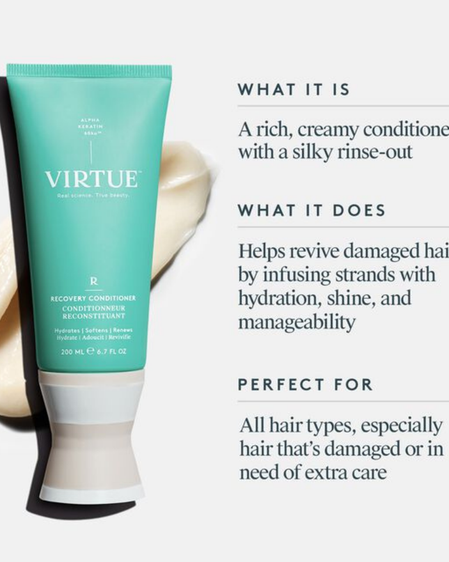 Virtue® Recovery Conditioner is a rich, luxurious conditioner that helps bring damaged hair back to life. It reconstructs frayed cuticles and brittle ends, infusing hair with softness, shine, and manageability.