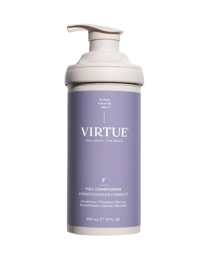 Virtue® Full Conditioner thickens hair with each use without weighing hair down. It deeply moisturizes the hair, creating lasting lift, body, and luster.