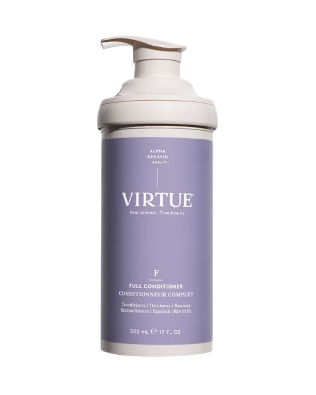 Virtue® Full Conditioner thickens hair with each use without weighing hair down. It deeply moisturizes the hair, creating lasting lift, body, and luster.