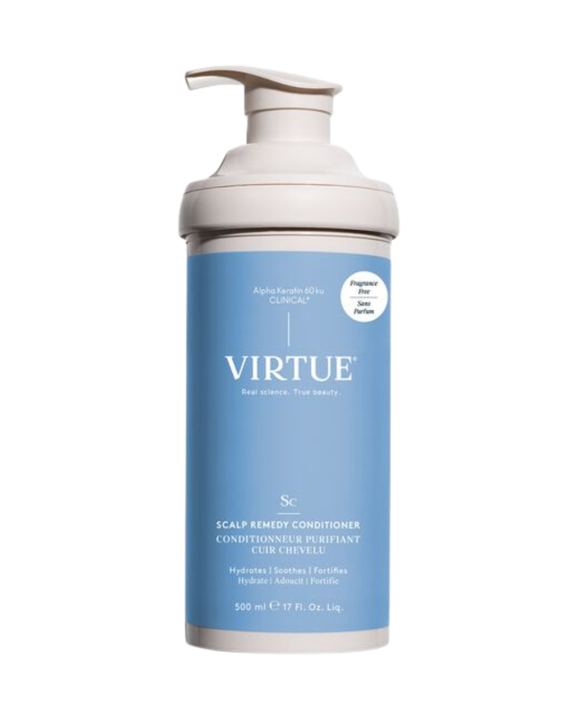  Virtue® Scalp Remedy Conditioner hydrates and nourishes from roots to ends while balancing the scalp’s delicate ecosystem so hair grows stronger and healthier. 