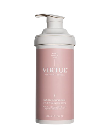 Virtue® Smooth Conditioner eliminates frizz with every shower. It soothes the cuticle, locks out humidity, and locks in moisture, giving hair a brilliant luster.