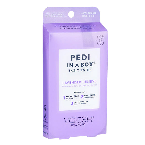 Voesh Lavender Relieve Pedi in a Box Basic (3 Step Kit)

Kit Contains:
(1) Salt Soak Pack
(1) Sugar Scrub Pack
(1) Massage Butter Pack