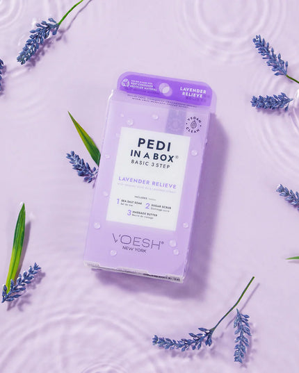 Voesh Lavender Relieve Pedi in a Box Basic (3 Step Kit)

Kit Contains:
(1) Salt Soak Pack
(1) Sugar Scrub Pack
(1) Massage Butter Pack