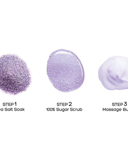 Voesh Lavender Relieve Pedi in a Box Basic (3 Step Kit)

Kit Contains:
(1) Salt Soak Pack
(1) Sugar Scrub Pack
(1) Massage Butter Pack