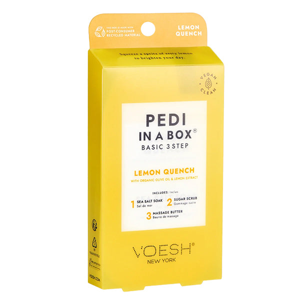 Meet the most skinvigorating 3-step, single-use pedicure kit. Squeeze the day with our lemon-scented Pedi in a Box. When life gives you lemons, you treat your clients to a refreshing pedicure treatment that gives dehydrated, dull skin a much-needed pick-me-up.