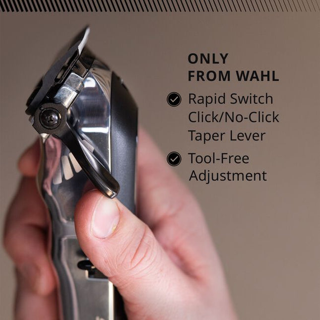 The Senior 2.0 features a strong motor with Adaptive Speed Control and a 5-position click or free-flow lever. Its ultra-strong carbon steel, DLC coated blade provides seamless fades, bulk removal, and taper-to-fade performance. 