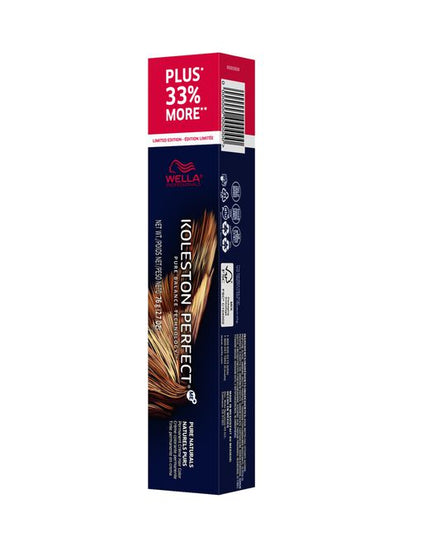 New XL Size +33%* More Color:&nbsp;For a limited time, select Koleston Perfect shades are available in an XL size with 33% more product. Koleston Perfect delivers true-to-tone permanent color with Metal Purifier and ME+ Dye Technology, plus up to 100% gray coverage for rich, healthy-looking results. 