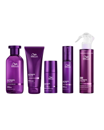 Ultimate Color Stylist Intro Includes:

(1) - Ultimate Color Shampoo, 8.4 fl. oz.
(1) - Ultimate Color Conditioner, 6.7 fl. oz.
(1) - Ultimate Color Leave-In Mask, 1 fl. oz.
(1) - Ultimate Color Miracle Shine Spray, 3.2 fl. oz.
(1) - Ultimate Color Sealer Liquid Layer, 6.2 fl. oz.