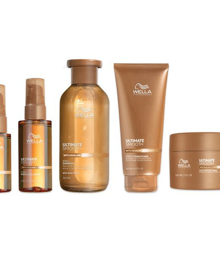 Ultimate Smooth Stylist Intro Includes:
(1) - Ultimate Smooth Shampoo, 8.4 fl. oz.
(1) - Ultimate Smooth Conditioner, 6.7 fl. oz.
(1) - Ultimate Smooth Mask, 5 fl. oz.
(1) - Ultimate Smooth Miracle Oil Serum, 1 fl. oz.
(1) - Ultimate Smooth Miracle Oil Serum, 3.4 fl. oz.