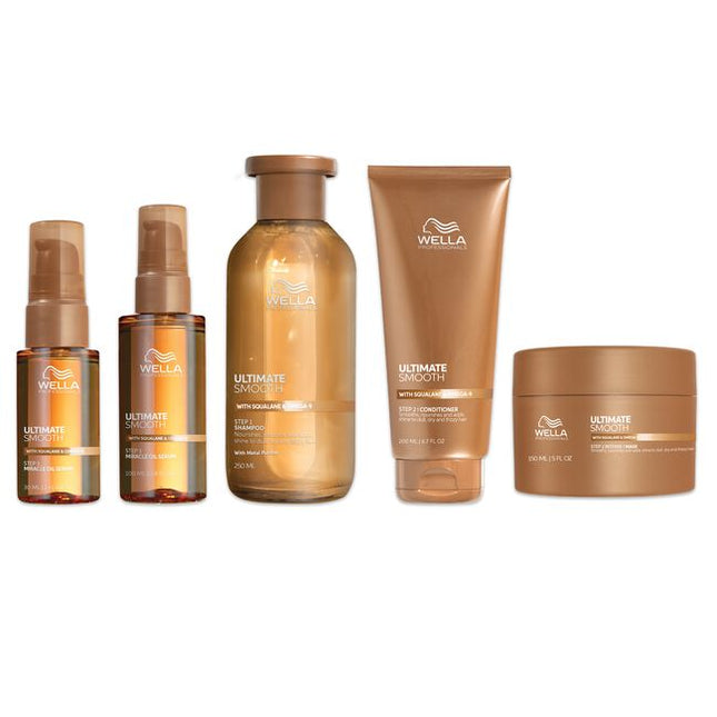 Ultimate Smooth Stylist Intro Includes:
(1) - Ultimate Smooth Shampoo, 8.4 fl. oz.
(1) - Ultimate Smooth Conditioner, 6.7 fl. oz.
(1) - Ultimate Smooth Mask, 5 fl. oz.
(1) - Ultimate Smooth Miracle Oil Serum, 1 fl. oz.
(1) - Ultimate Smooth Miracle Oil Serum, 3.4 fl. oz.