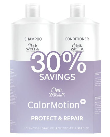 Wella ColorMotion+ Color Protection shampoo helps lock in color while preserving hair's smoothness and shine. Wella Colormotion+ Conditioner provides a moisturizing color reflection that helps restore hair surface quality for radiant light reflection.