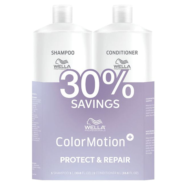 Wella ColorMotion+ Color Protection shampoo helps lock in color while preserving hair's smoothness and shine. Wella Colormotion+ Conditioner provides a moisturizing color reflection that helps restore hair surface quality for radiant light reflection.