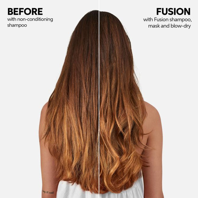 FUSION is the next dimension in hair recovery. With silksteel, the fusion of silk amino acids and micronized lipids, Fusion provides up to 95% more resilience against hair breakage*. Created for damaged hair, Fusion helps protect hair against future mechanical damage and breakage that may occur during brushing and with use of hot tools, leaving hair feeling smoother and protected.