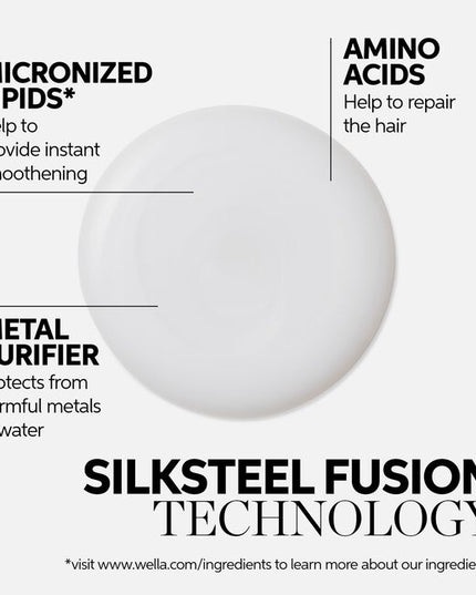 FUSION is the next dimension in hair recovery. With silksteel, the fusion of silk amino acids and micronized lipids, Fusion provides up to 95% more resilience against hair breakage*. Created for damaged hair, Fusion helps protect hair against future mechanical damage and breakage that may occur during brushing and with use of hot tools, leaving hair feeling smoother and protected.