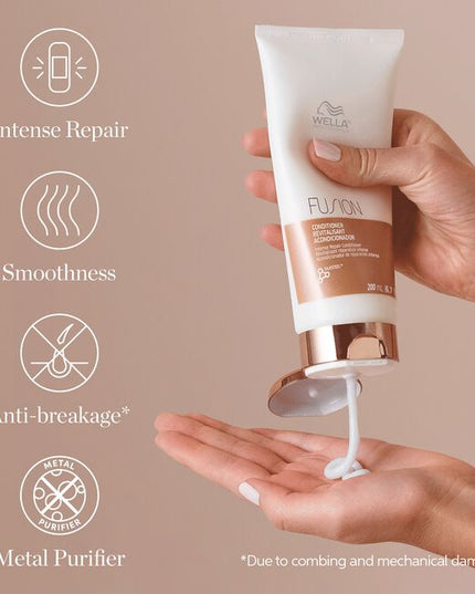 FUSION is the next dimension in hair recovery. With silksteel, the fusion of silk amino acids and micronized lipids, Fusion provides up to 95% more resilience against hair breakage*. Created for damaged hair, Fusion helps protect hair against future mechanical damage and breakage that may occur during brushing and with use of hot tools, leaving hair feeling smoother and protected.