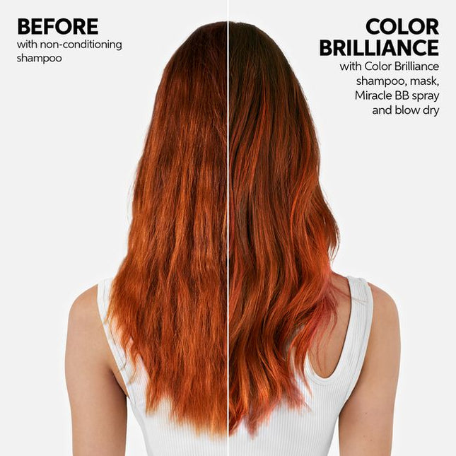 Wella INVIGO Brilliance is pH optimized care for long lasting color protection. With Brilliance-Blend™: Copper encapsulating molecules maintain vibrancy. Histidine and Vitamin E help to control the oxidation process after coloration and to protect color. With Lime Caviar which is known to contain various anti-oxidants and vitamins.