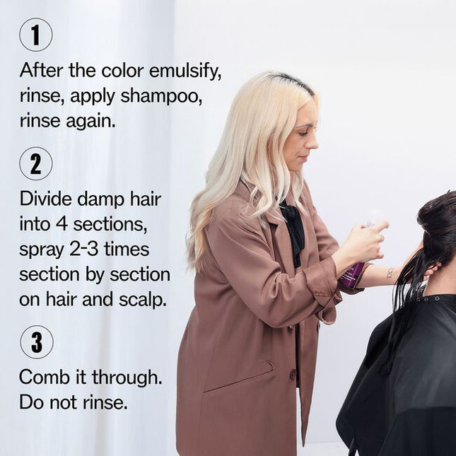 Acidic post-color antioxidant treatment for instant color lock & protection. Replenishes & balances pH level, helping to maintain color results. Patented technology.