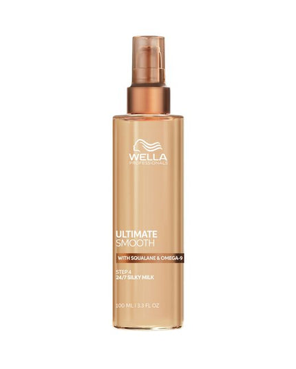 Wella Professionals ULTIMATE SMOOTH Silky Milk is the professional finishing step designed to deliver lightweight smoothness, frizz control and long-lasting shine. The non-greasy, on-the-go Silky Milk helps keep hair soft, manageable and beautifully polished throughout the day. Formulated as a light milk for easy application and effortless spreadability, it provides humidity protection, UV protection and heat protection up to 230°C.