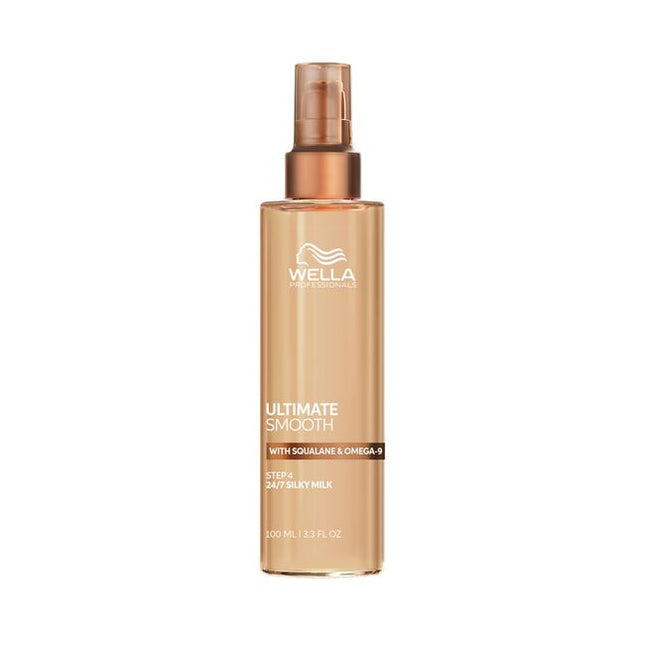 Wella Professionals ULTIMATE SMOOTH Silky Milk is the professional finishing step designed to deliver lightweight smoothness, frizz control and long-lasting shine. The non-greasy, on-the-go Silky Milk helps keep hair soft, manageable and beautifully polished throughout the day. Formulated as a light milk for easy application and effortless spreadability, it provides humidity protection, UV protection and heat protection up to 230°C.