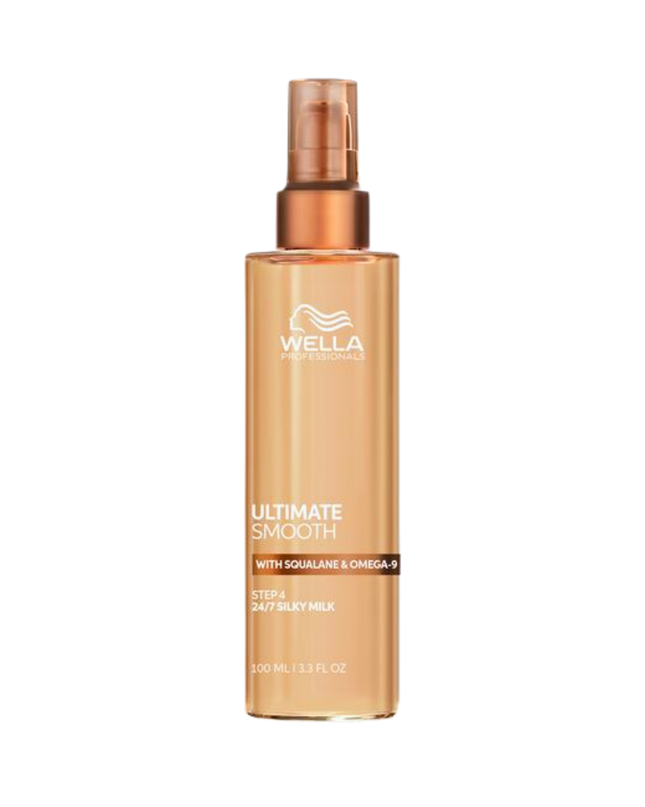 Wella Professionals ULTIMATE SMOOTH Silky Milk is the professional finishing step designed to deliver lightweight smoothness, frizz control and long-lasting shine. The non-greasy, on-the-go Silky Milk helps keep hair soft, manageable and beautifully polished throughout the day. Formulated as a light milk for easy application and effortless spreadability, it provides humidity protection, UV protection and heat protection up to 230°C.