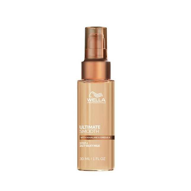 Wella Professionals ULTIMATE SMOOTH Silky Milk is the professional finishing step designed to deliver lightweight smoothness, frizz control and long-lasting shine. The non-greasy, on-the-go Silky Milk helps keep hair soft, manageable and beautifully polished throughout the day. Formulated as a light milk for easy application and effortless spreadability, it provides humidity protection, UV protection and heat protection up to 230°C.
