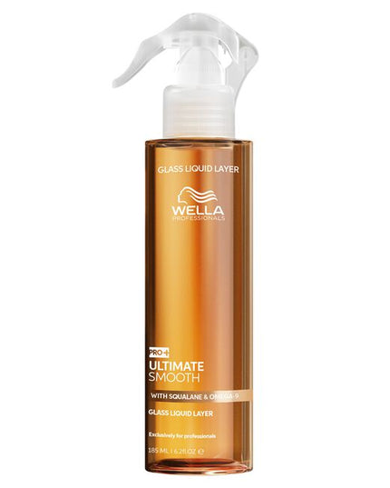 Experience the ultimate in frizz control and shine with Wella Professionals ULTIMATE SMOOTH Glass Liquid Layer, an instant leave-in spray treatment crafted for professional salon use. With Squalane and Omega-9 to deeply nourish hair inside and replenish hair outside - dermatologically tested and suitable for coloured hair.