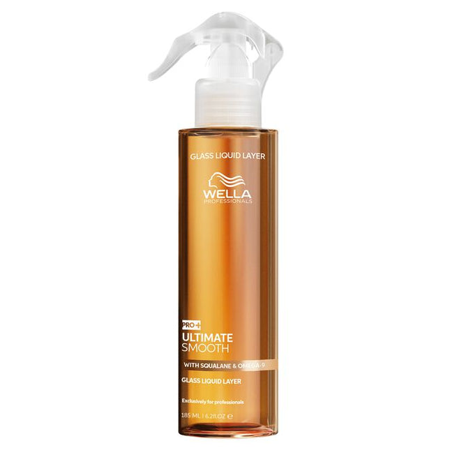 Experience the ultimate in frizz control and shine with Wella Professionals ULTIMATE SMOOTH Glass Liquid Layer, an instant leave-in spray treatment crafted for professional salon use. With Squalane and Omega-9 to deeply nourish hair inside and replenish hair outside - dermatologically tested and suitable for coloured hair.