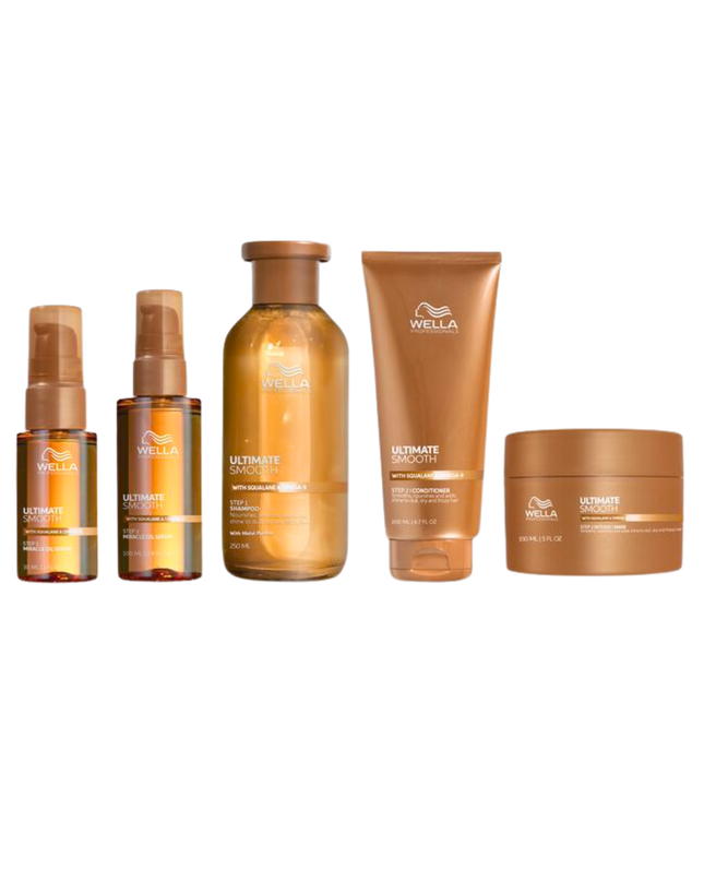 The Wella Professionals Ultimate Smooth Stylist Intro is a professional-only introductory kit curated specifically for licensed salon professionals to experience the brand's Ultimate Smooth hair care line.