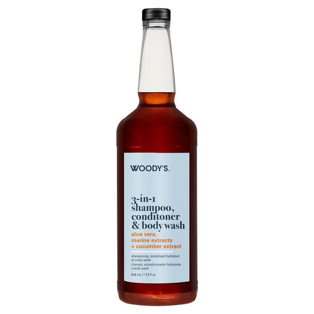 You don’t have time for a bathroom full of products you've got things to build, goals to hit, and a life to live. Woody's 3-in-1 Shampoo, Conditioner, and Body Wash is built for men like you- guys who want clean, fresh results without the hassle, Hair, body, and confidence all handled in one no-nonsense wash.