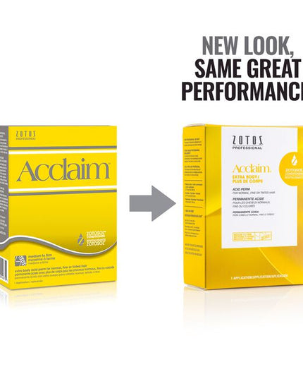 Acclaim Acid perms allow you to create the texture, volume and styles your clients desire. The Acclaim formula, combined with natural processing, provides optimum true-to-rod size curls with consistent, predictable results.

Best/Recommended for: MEDIUM to FIRM curl on normal, fine, or tinted hair.

Packaging may vary.