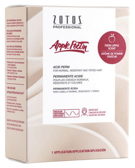 Apple Pectin's Acid PH Perm with collagen peptides, helps maintain hair strength and produces long-lasting, true-to-rod size curls. The conditioning neutralizer, with fresh apple scent, leaves curls manageable and shiny.