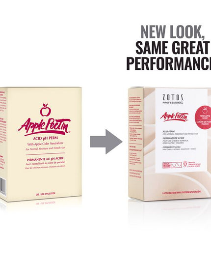 Apple Pectin's Acid PH Perm with collagen peptides, helps maintain hair strength and produces long-lasting, true-to-rod size curls. The conditioning neutralizer, with fresh apple scent, leaves curls manageable and shiny.