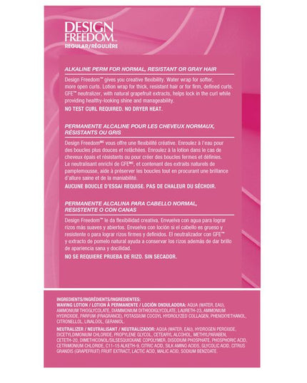 Design Freedom Regular Alkaline Perm for Normal, Resistant or Gray Hair gives you creative flexibility for water, lotion, or combination wrap.

Best for/Recommended for: Firm, Resilient curl on Normal/Resistant and Fine/Limp hair.

Packaging may vary.