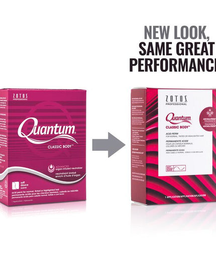 Quantum's Classic Body Acid Perm celebrates over 40 years of perm expertise. The tried and true formulas contain Equalizer 3™ conditioner to balance porosity for even, predictable curl formation. Our advanced conditioning neutralizer, with Aroma-Fresh™ fragrance and formulated with Argan Oil from Morocco, helps add radiant shine for manageable, healthy-looking curls. Quantum Classic Body creates soft body and supportive waves for a “non-permed” look.