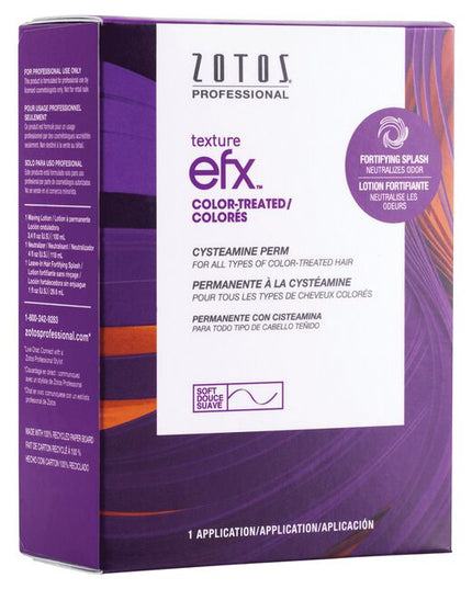 Texture EFX Cysteamine Perm for Color-Treated or Previously Permed Hair is a patented thio-free, damage-free, cysteamine system. With a smaller molecular size and positive magnetic charge, this formula easily and gently penetrates the hairshaft leaving the cuticle damage-free. Creates beautiful texture and soft curls while leaving the hair healthier and better conditioned. Produces damage-free results so hair feels as good as it did before perming. Contains a Fortifying Splash to neutralize perm odor. 