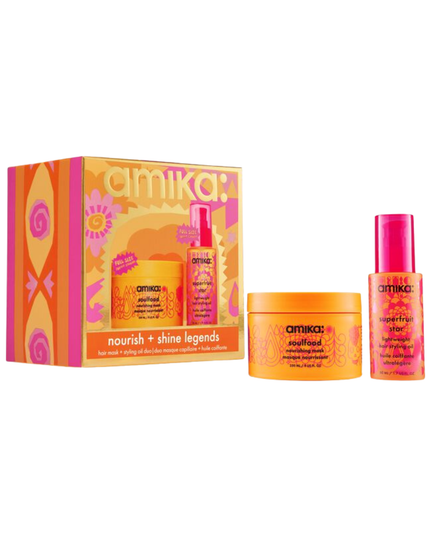 A curated set featuring a nourishing mask and lightweight hair oil for soft, shiny strands, wrapped in limited-edition art.