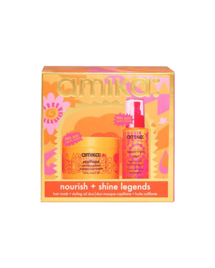 A curated set featuring a nourishing mask and lightweight hair oil for soft, shiny strands, wrapped in limited-edition art.