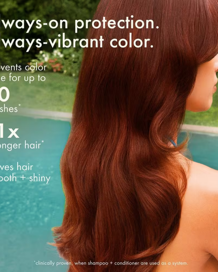 This clinically proven shampoo prevents color fade for up to 40 washes* and delivers 11x stronger hair.* Made to rinse out quickly without residue, so your clients spend less time at the shampoo bowl and under color-stripping shower water at home. Give them always-on protection for always-vibrant color from salon to shower.