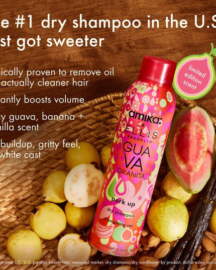 Send your clients on sweet escape with amika x Ellis Brooklyn’s limited-edition twist on this salon-favorite dry shampoo—bursting with notes of guava, banana, and vanilla. It's clinically proven to remove oil for actually cleaner hair, while boosting volume with no buildup or white cast.